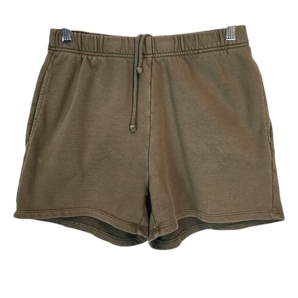 Good American Oversized Pull On Shorts Olive Green with Pockets Sweatshorts sz 2 - Picture 2 of 11